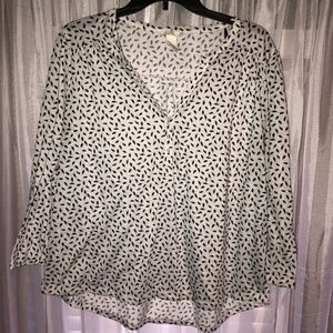 White/Black Patterned 3/4 Sleeve Blouse • L • H&M